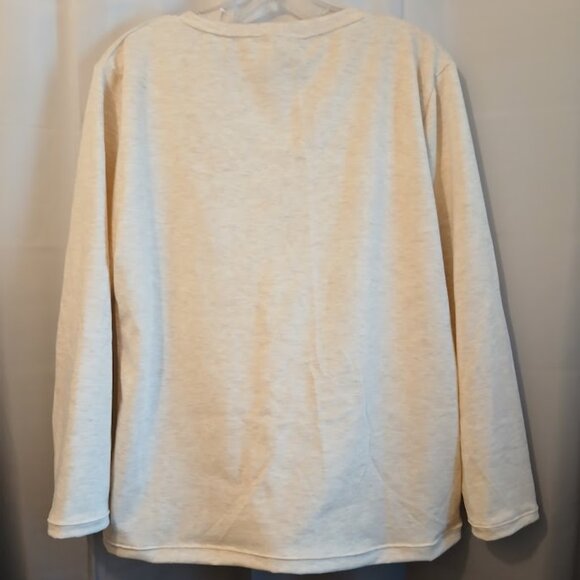 Nwt Scoop neck T-shirt Top womens L Cream Oatmeal Heathered Long sleeve terry - Picture 7 of 10